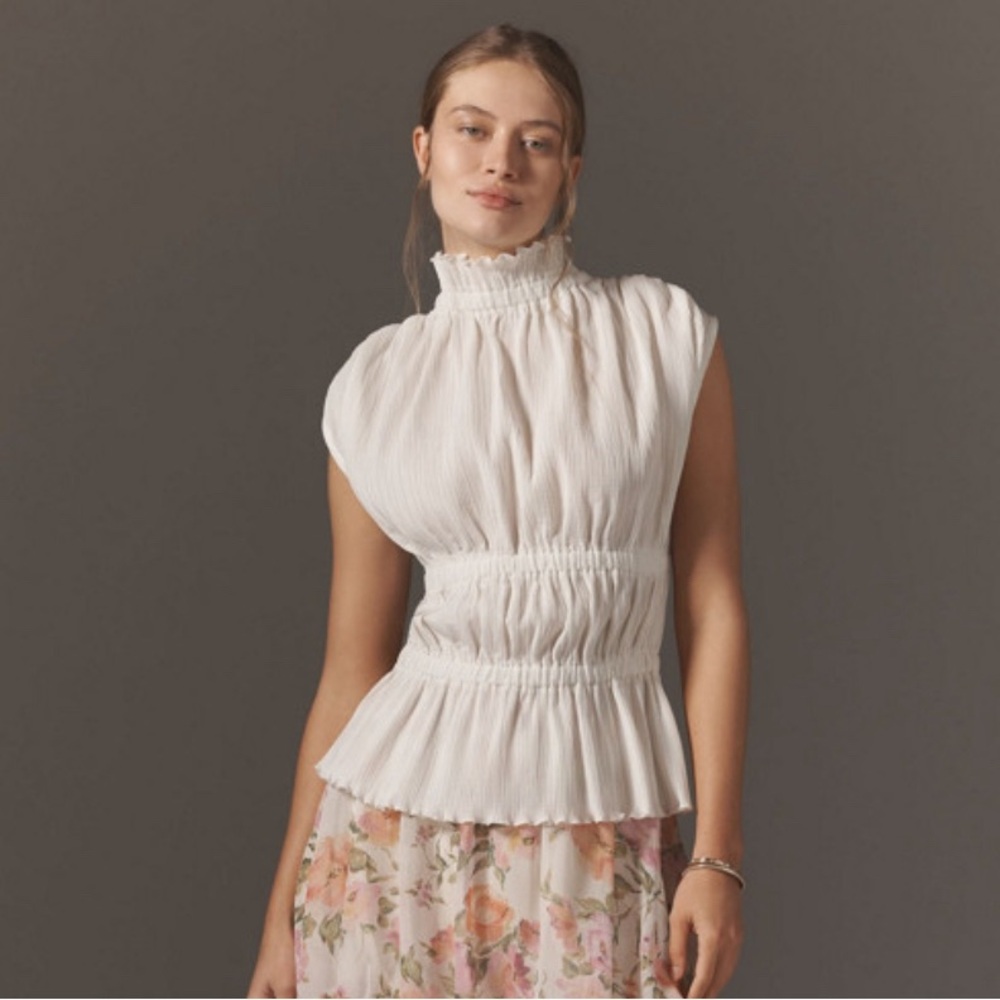 High-Neck Smocked Blouse by Anthropologie NWT size MEDIUM